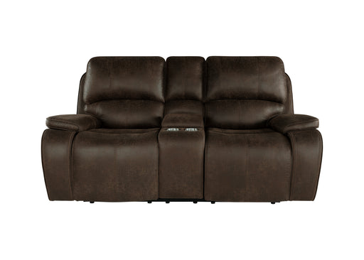 New Classic Furniture Brooking Brown Console Loveseat with Dual Recliners