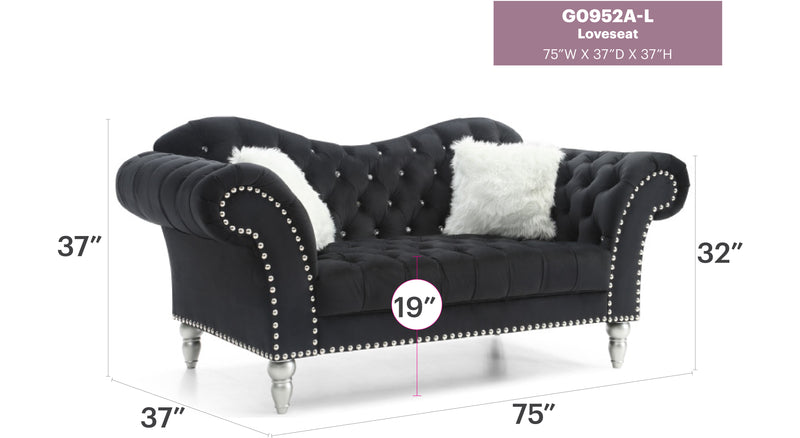 Glory Furniture Wilshire Black Velvet Loveseat