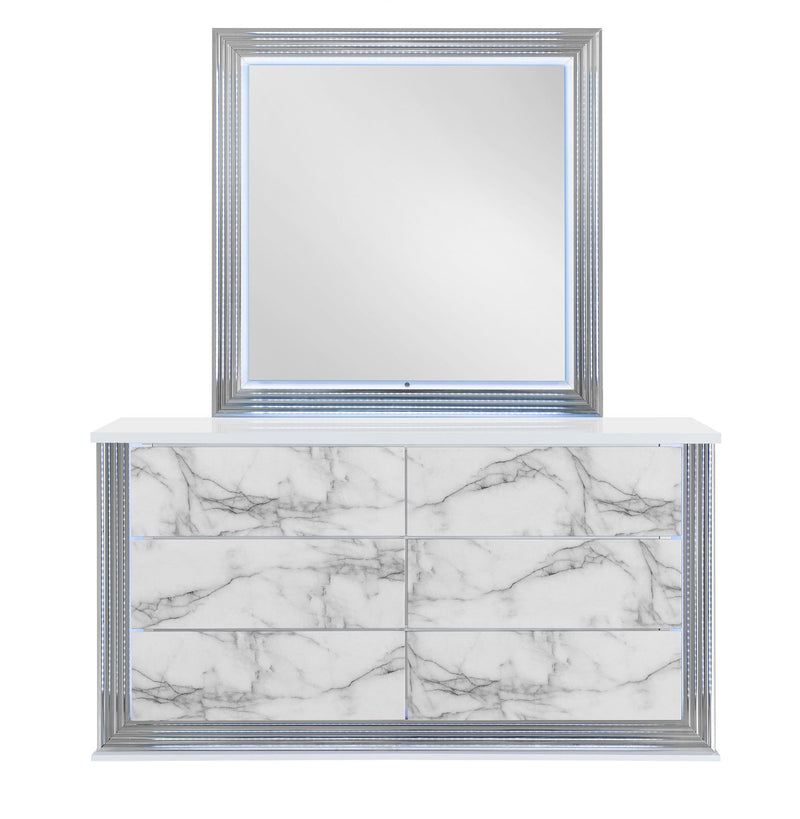 Global Furniture Ylime Light Grey White LED Dresser And Mirror