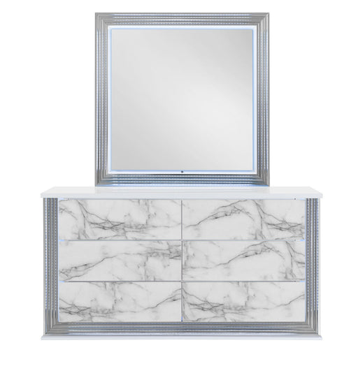 Global Furniture Ylime Light Grey White LED Dresser And Mirror