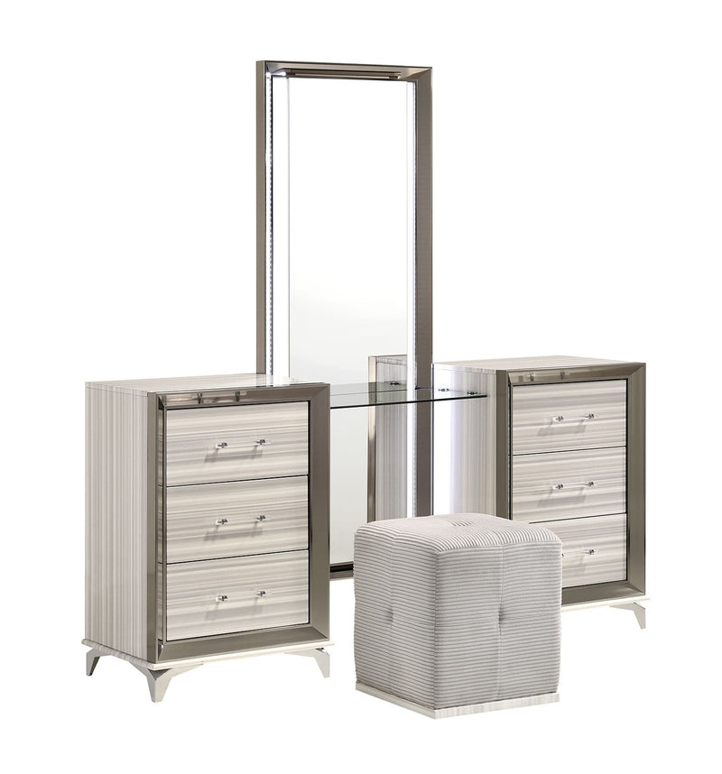 Global Furniture Zambrano White Vanity Set with LED