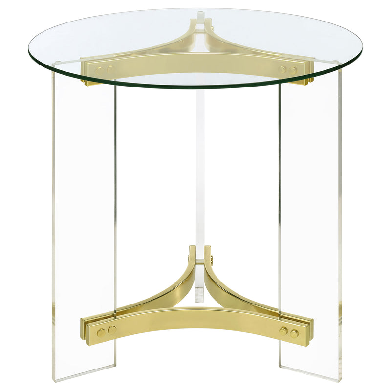 Coaster Furniture Janessa Clear Matte Brass 3pc Coffee Table Set