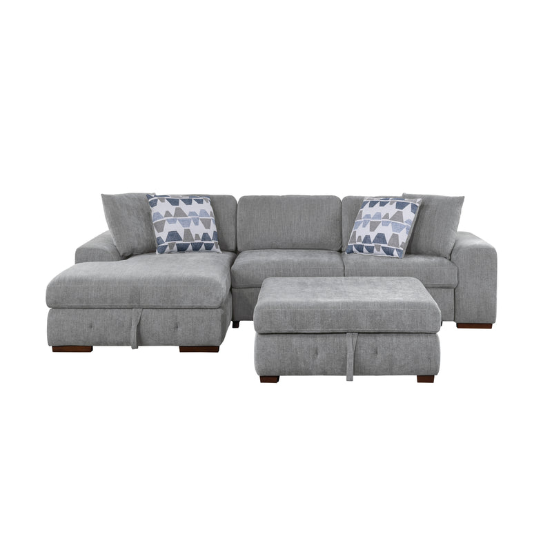 Home Elegance Raife Gray 3pc Sectional with Left Chaise and Ottoman