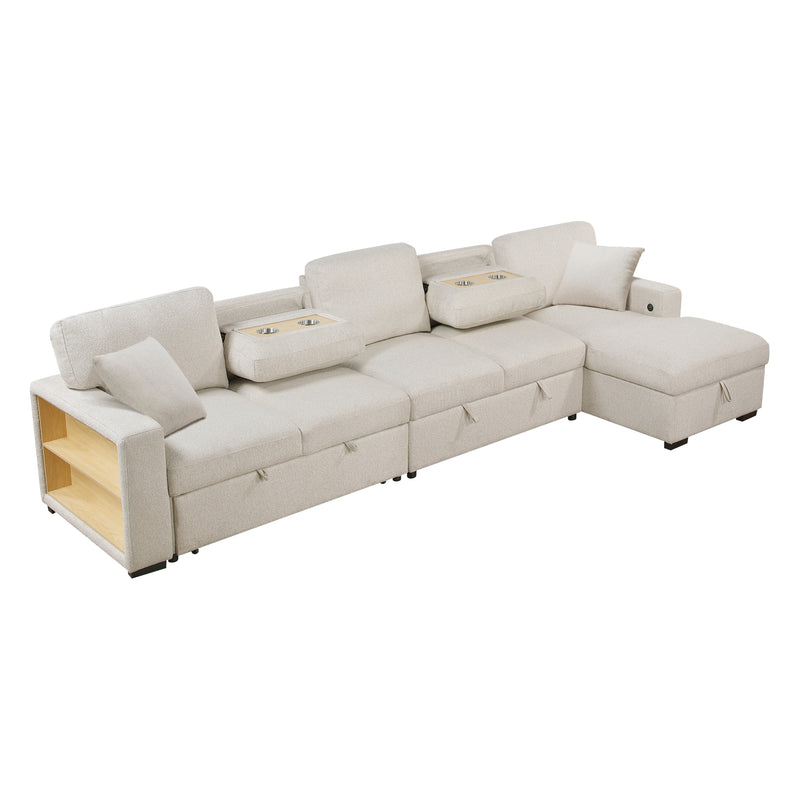 Home Elegance Pompano Beige Sectional with Right Chaise and Pull Out Bed