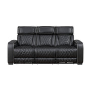 Home Elegance Fairway Black Power Double Reclining Sofa with Drop Down Cup Holders
