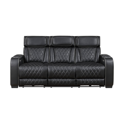 Home Elegance Fairway Black Power Double Reclining Sofa with Drop Down Cup Holders