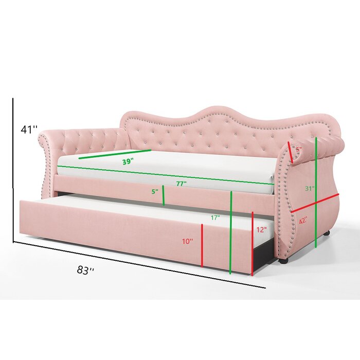 Galaxy Home Abby Pink Velvet Trundle Daybed