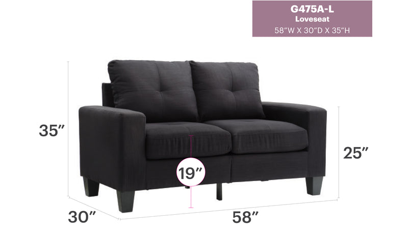 Glory Furniture Newbury Gray Fabric Modular Loveseat