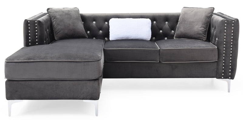 Glory Furniture Paige Gray Velvet Sofa Chaise