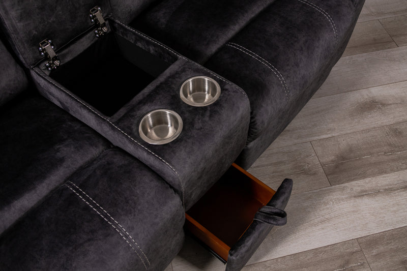 Global Furniture U7303 Domino Coffee Console Reclining Loveseat with Drawer