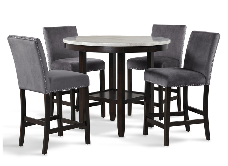 New Classic Furniture Celeste Black Gray 5pc Round Counter Height Set