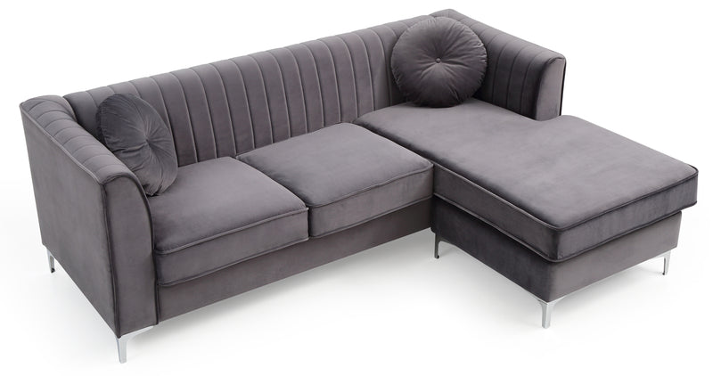 Glory Furniture Delray Gray Velvet Microsuede Sofa Chaise