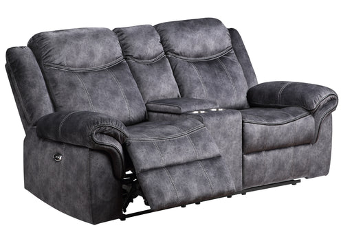 Global Furniture U2200 Granite Power Console Reclining Loveseat with Power Switch