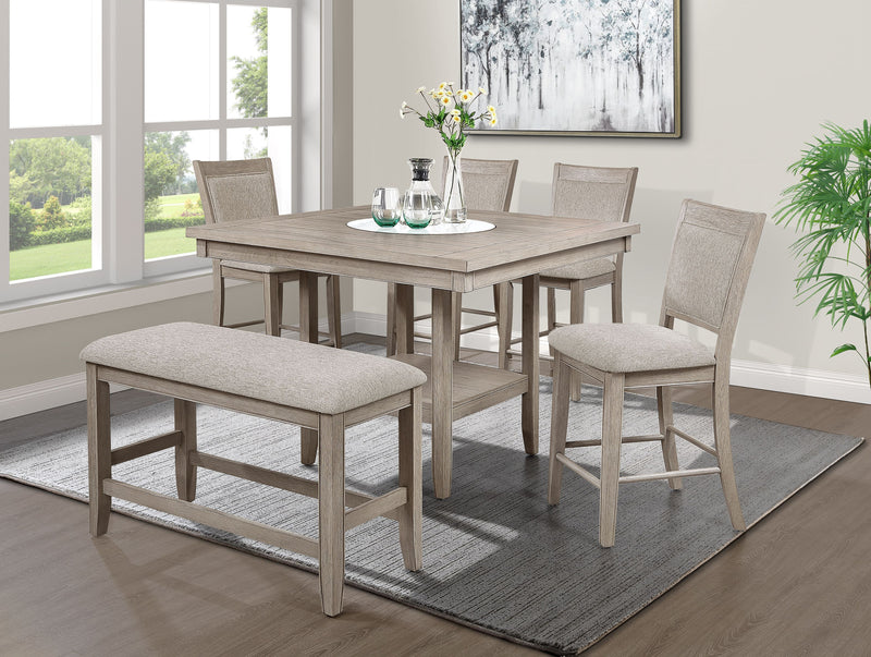 Crown Mark Fulton White Oak Counter Height Table With Marble Lazy Susan
