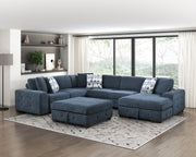 Home Elegance Raife Blue 5pc Sectional with Right Chaise and Storage Ottoman