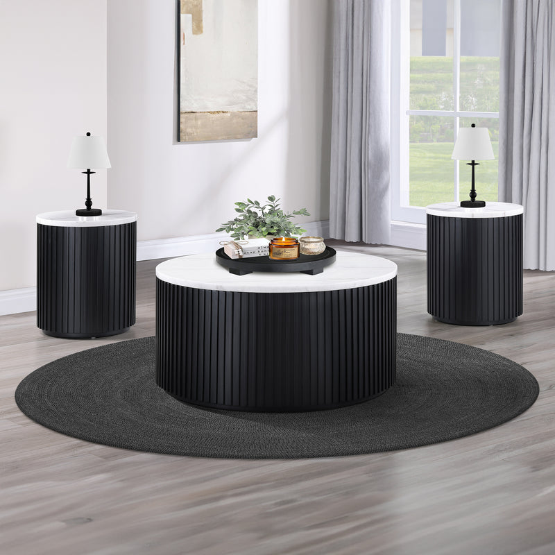 Steve Silver Colvin Black White Marble Coffee Table with Casters