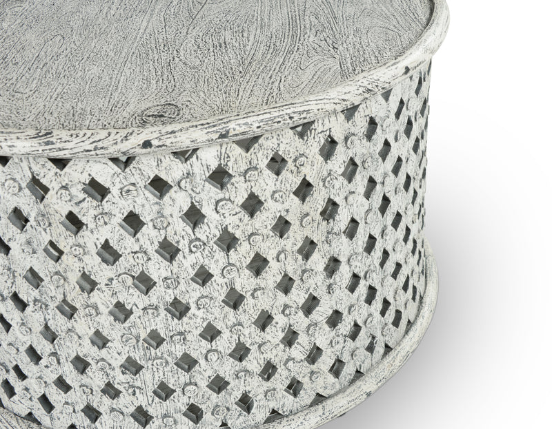 Steve Silver Samir Alabaster Round Tribal Carved 3pc Coffee Table Set