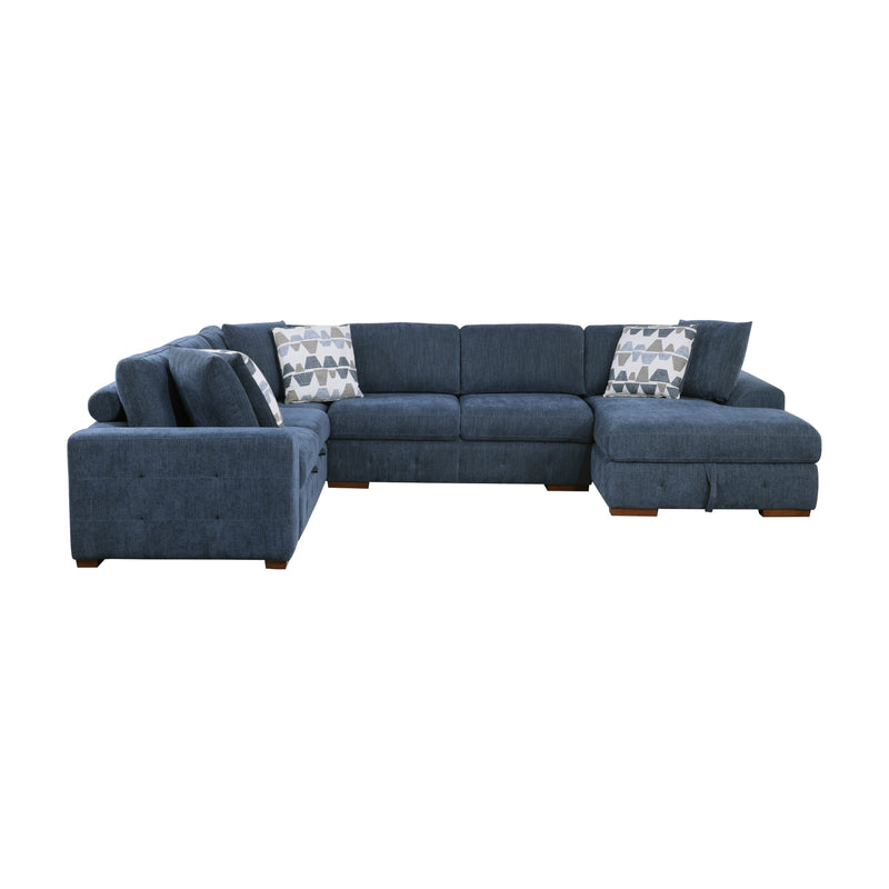 Home Elegance Raife Blue 5pc Sectional with Right Chaise and Storage Ottoman