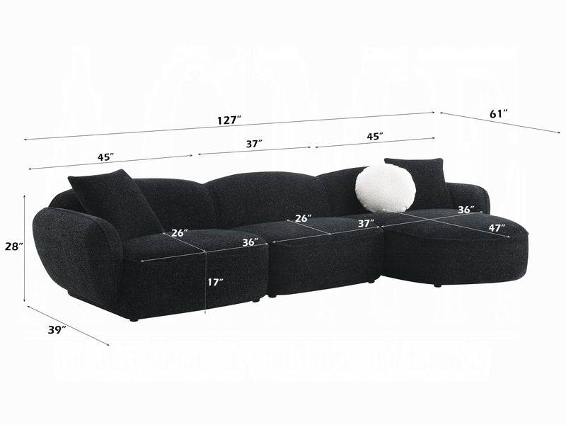 Acme Furniture Lucifer Black Sectional Sofa with 3 Pillows