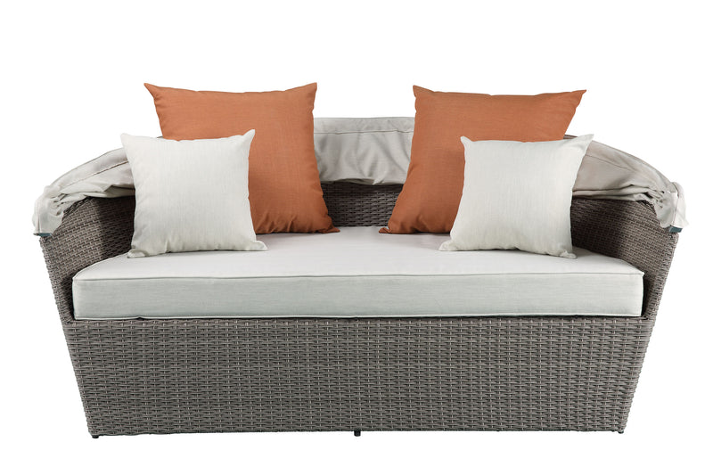 Acme Furniture Salena Beige Gray Patio Canopy Sofa and Ottoman