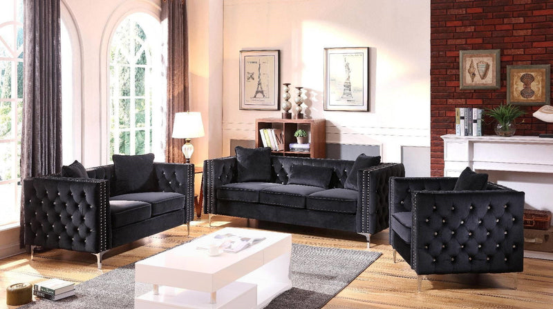 Glory Furniture Paige Black Velvet 3pc Living Room Set