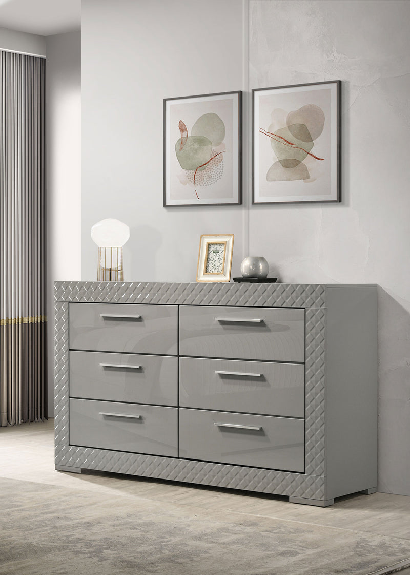 Coaster Furniture Ives Grey High Gloss 6 Drawer Dresser