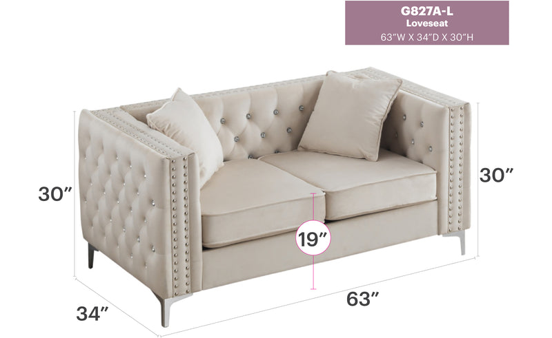 Glory Furniture Paige Ivory Velvet Loveseat
