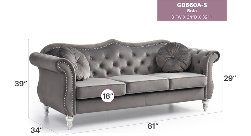 Glory Furniture Hollywood Ivory Velvet Fabric Sofa