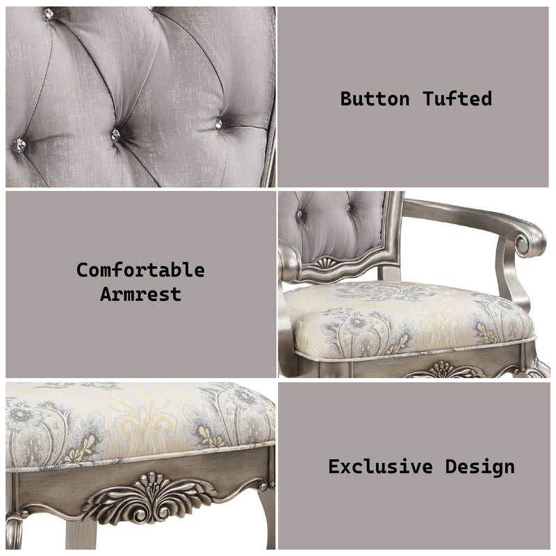 2 Acme Furniture Ariadne Antique Platinum Arm Chairs