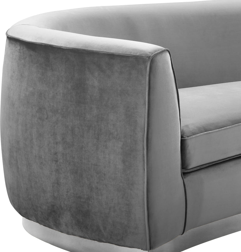Meridian Furniture Julian Grey Velvet Chrome Loveseat