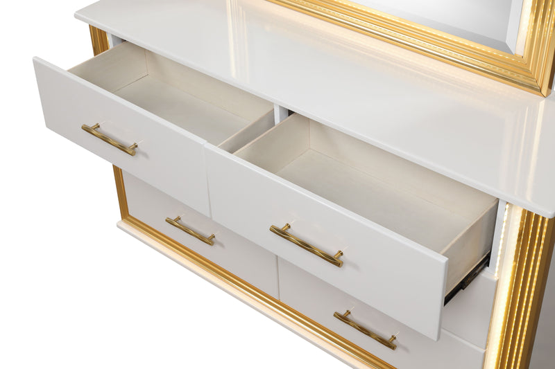 Galaxy Home Obsession White Gold 6 Drawers Dresser