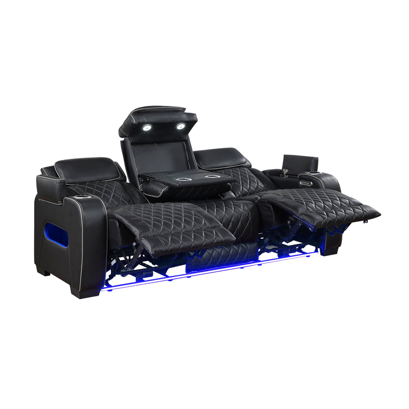 Home Elegance Fairway Black Power Double Reclining Sofa with Drop Down Cup Holders
