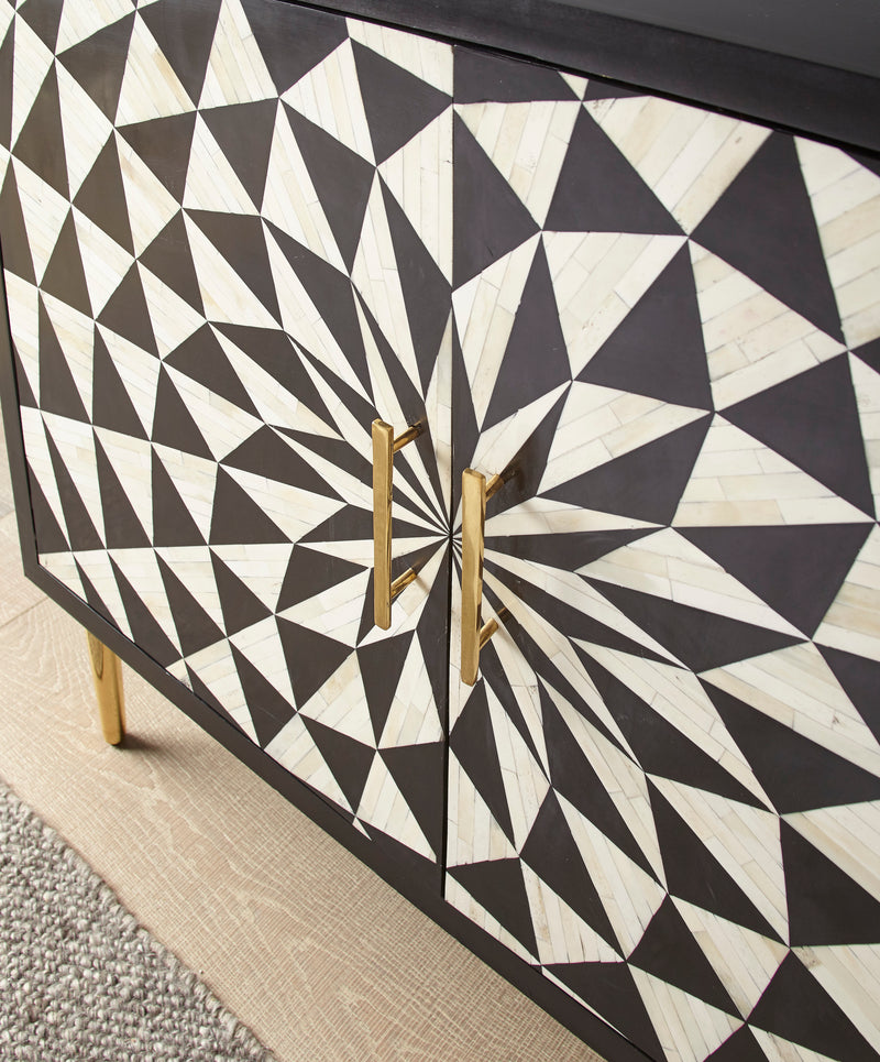 Steve Silver Benzara Black White 2 Door Bone Inlay Sideboard