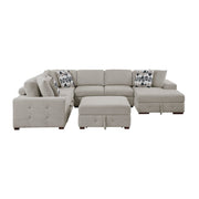 Home Elegance Raife Blue 5pc Sectional with Right Chaise and Storage Ottoman