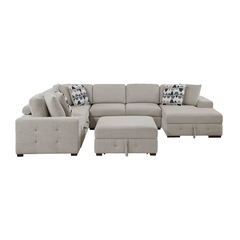 Home Elegance Raife Blue 5pc Sectional with Right Chaise and Storage Ottoman