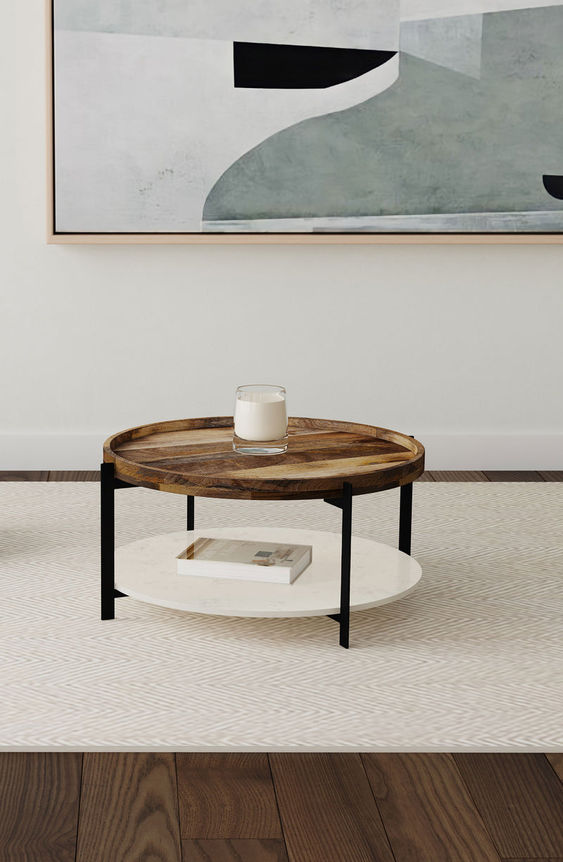 Coaster Furniture Adhvik Natural White Round Coffee Table