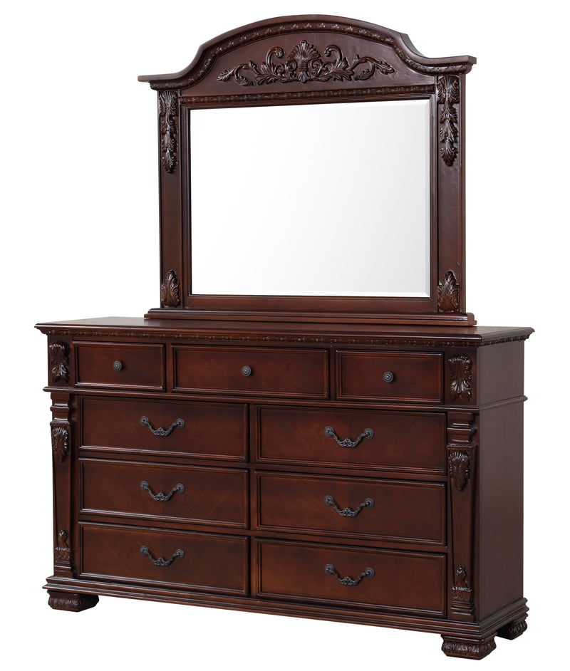 Glory Furniture Lyndon Cherry 9 Drawer Dresser and Mirror