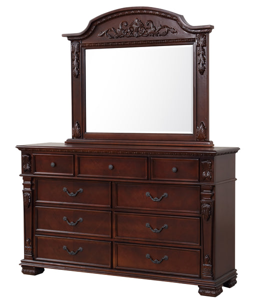 Glory Furniture Lyndon Cherry 9 Drawer Dresser and Mirror