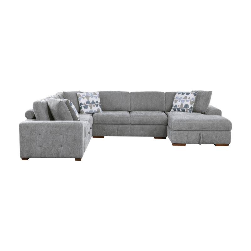 Home Elegance Raife Blue 5pc Sectional with Right Chaise and Storage Ottoman