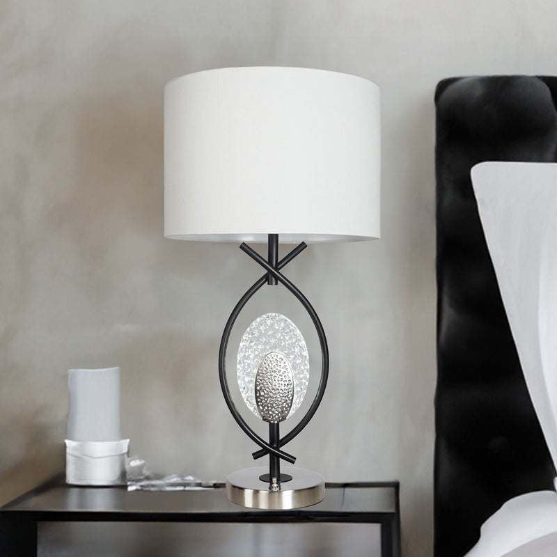 2 Crown Mark Table Lamp with Cylindrical Fabric Shade