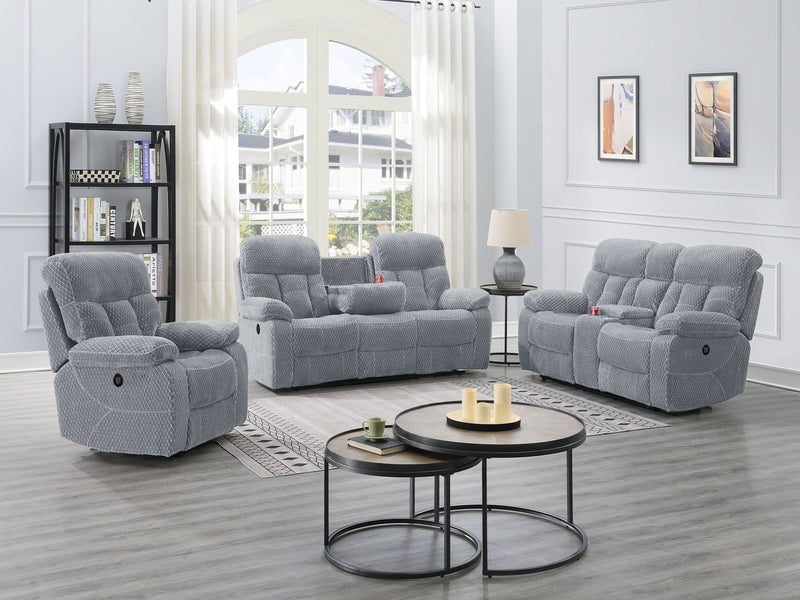 New Classic Furniture Bravo Light Gray Console Loveseat With Power Footrest