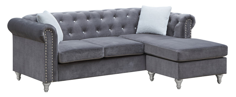 Glory Furniture Raisa Gray Velvet Sofa Chaise