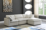 Meridian Furniture Plush Cream Velvet Modular 4pc Sectional with Ottoman