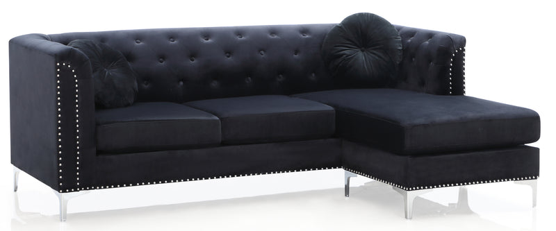 Glory Furniture Pompano Black Velvet Sofa Chaise
