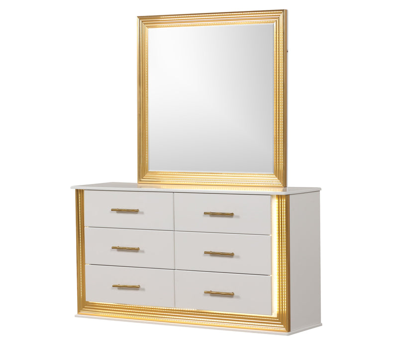 Galaxy Home Obsession White Gold 6 Drawers Dresser