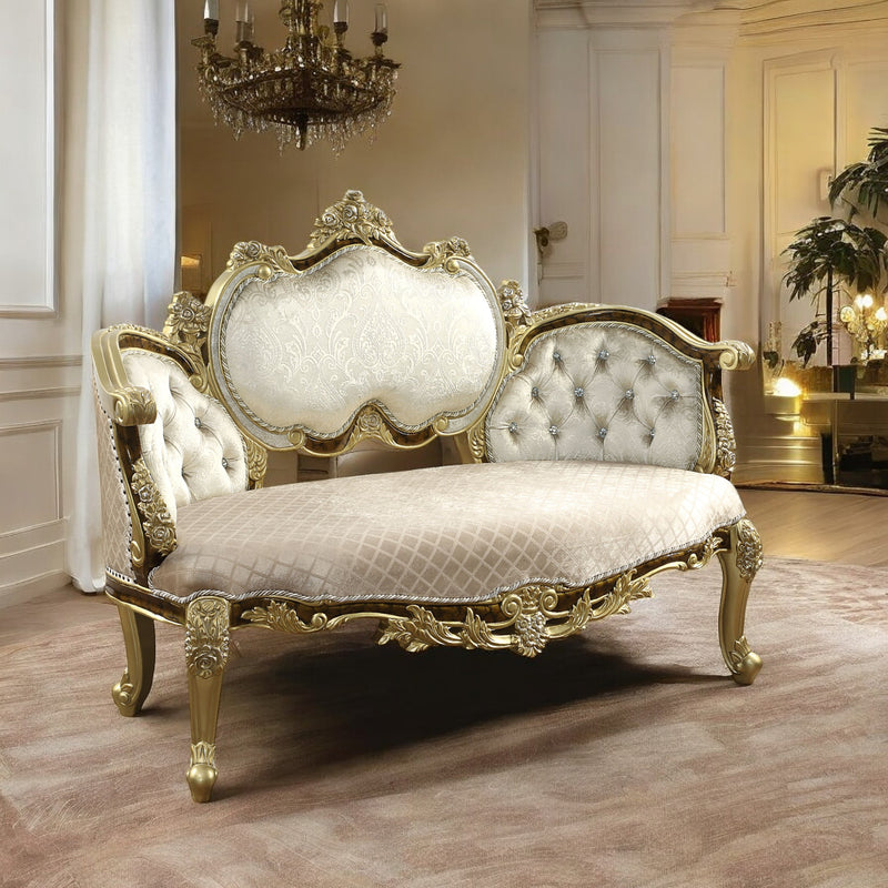 Acme Furniture Desiderius Beige Antique Gold Brown Bench