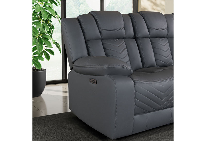 Global Furniture U7068 Grey Power Reclining Sofa with Drop Down Table