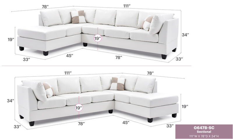 Glory Furniture Malone White Faux Leather Sectional