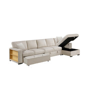 Home Elegance Pompano Beige Sectional with Right Chaise and Pull Out Bed