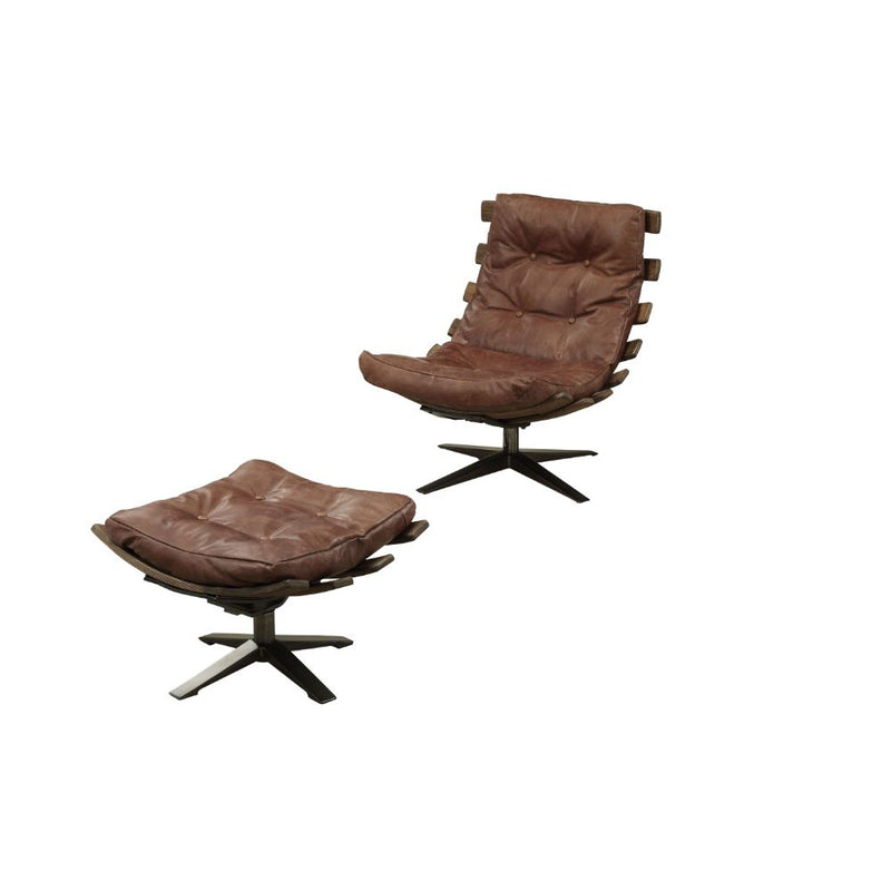Acme Furniture Gandy Retro Brown Chair and Ottoman Set